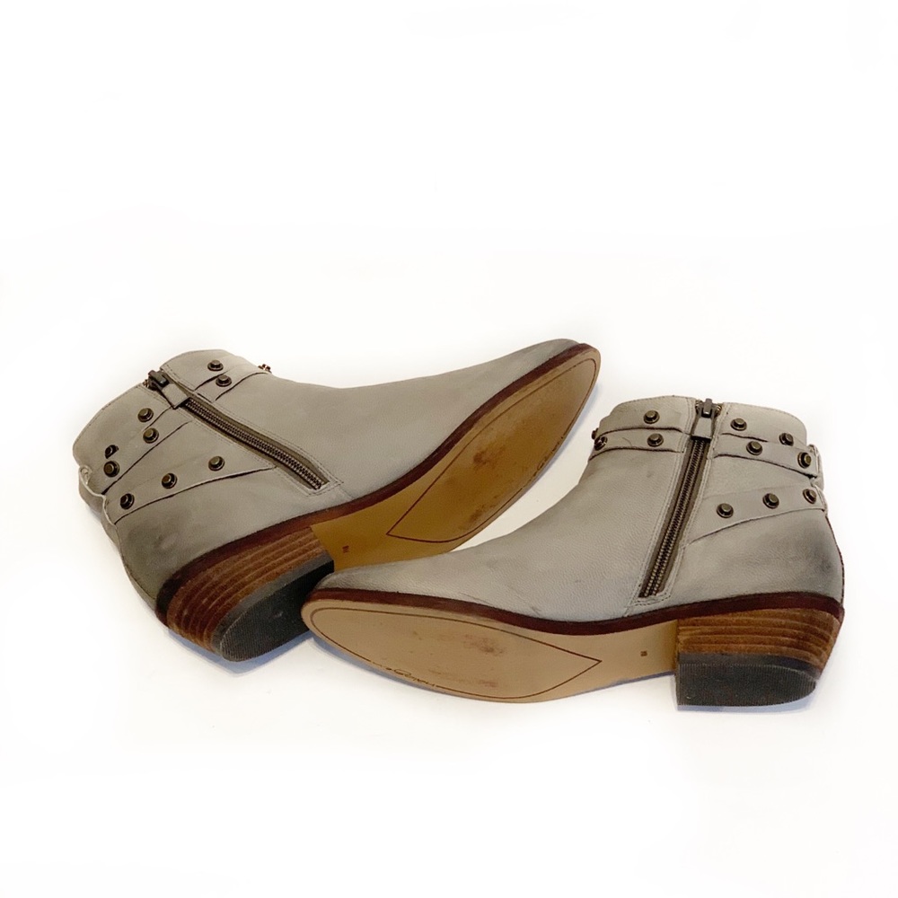 SOLDHalogen Lidia Gray Leather Studded Ankle Boots - Picture 5 of 8